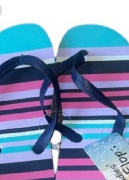 CUTE OLD NAVY Sandals Striped Blue Pink Dark Blue Flip Flop Shoes NEW 10 M - Picture 2 of 6